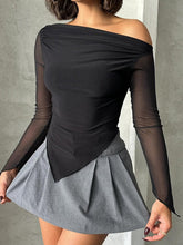 Asymmetric Ruched Semi-Sheer Blouse